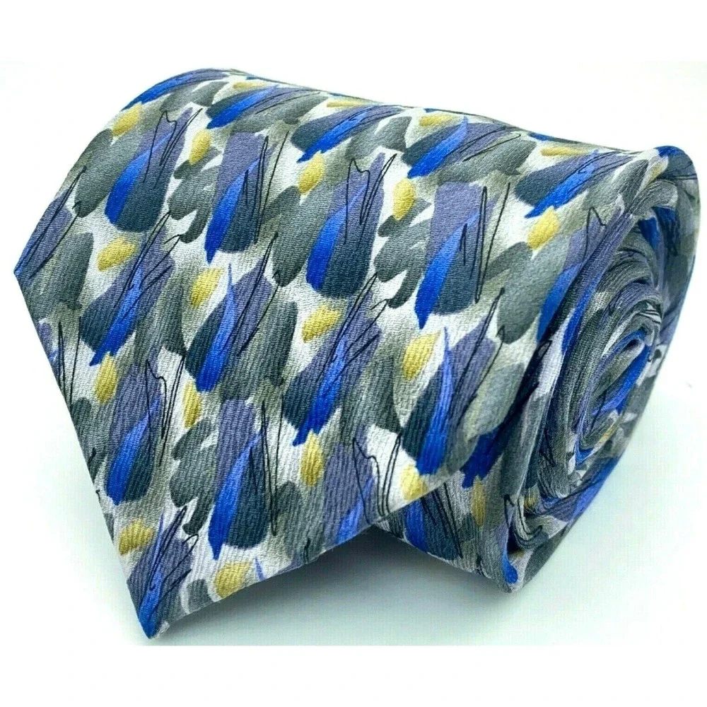 JERRY J GARCIA Artist Tie Blue Purple Gray Yellow Black 100% Silk Mens Necktie